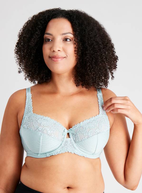 DD+ Light Green Lace Underwired Full Cup Bra - 40DD
